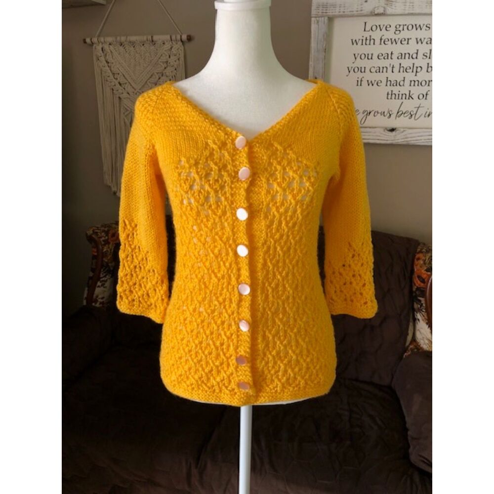Grandmacore Yellow Knitted Button Down Sweater